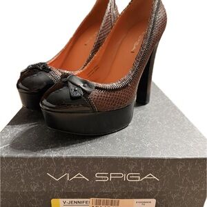 Via Spiga Y2K Black and Brown snake skin zipper Platform Heels